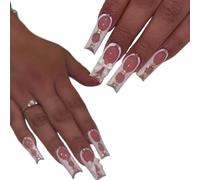 24Pcs/Set Super Long Square French Ballet Geometry Diamond Bow Decoration Full Coverage Wearable Fake Nail Press On Nail Art Detachable Manicure Autumn Winter Luxury