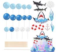 24pcs Shark Cake Topper Decorations, Shark Figurines for Cake Creative Ocean Themed Cake Toppers Beach Shark Cake Topper Set Party Decorations Supplies for Boys Girls