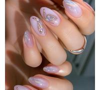 24Pcs Shiny Butterfly Glitter Press On Nails - Oval Shape False Nails with Crystal Effect Design - Includes Gelly Adhesive Tabs for Quick Application and Long-Lasting Sparkling Manicure