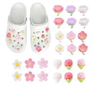 24Pcs Shoe Charms Flower for Crocs Sakura Petal Shoe Decorations Cute for Clogs Jibbitz Bogg Women Girls Sandals Slippers Bag Charms Blossom DIY Shoes Accessories Women Birthday Christmas Party Gifts