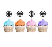 24PCS Shooting Target Cupcake Toppers, Hunter Cupcake Toppers, Hunting Cupcake Picks for Baby Shower, Camping Themed Birthday Party Decoration - Black Glitter