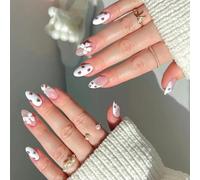 24pcs Short 3D Bows Almond Stick on French Styles Full Covers False with Strawberry Designs Manicure Accesories