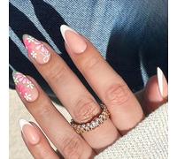 24pcs Short Almond False Nails Colorful Flowers Press On Glossy French Manicure Art Decoration For Women Almond Press On Nail
