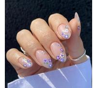 24Pcs Short Almond Flower Press On Nails False With Floral Designs Full Covers Stick On For Women And Girls Office Wear Nail