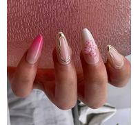 24Pcs Short Almond Press On Nails Christmas Theme French Tips Acrylic Full Coverage Glossy False For Women Almond Press On Nail