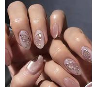 24PCS Short Almond Press On Nails for Women, Glossy Purple Fake Nails with 3D Butterfly Design, Full Cover Acrylic Stick On Nails with Adhesive Tabs for Easy DIY Nail Art