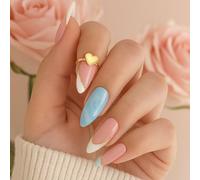 24PCS Short Almond Press On Nails With Jelly Adhesive Tabs - Nude Pink French Tip Fake Nails, Full Cover Stick On False For Women & Girls, Nice For Daily Wear, Wedding Party