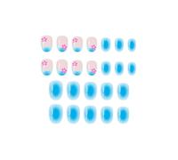 24Pcs Short Blue Glossy Fake Nails French Styles Design and for Everyday Use Blue French Artificial Nails