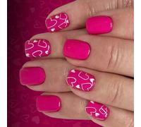 24PCS Short False Nails ABS Build Heart Design Sweet Styles Artificial Nails For Women Daily Valentines Party Use Glossy Short Square Fake Nail