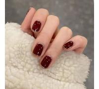 24pcs Short False Nails Burgundy Press on Nails Glitter Edge Wine Red Stick on Nail Removable Glue on Acrylic Fake Nail Tips Halloween Christmas Accessories & Gifts for Women Girls