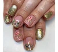 24PCS Short False Nails - Christmas Glitter Square Fake Nails - Christmas Candy - Glitter Nail Design Elegant Christmas Look - Long Lasting Acrylic Nails Glossy Full Cover Gifts for Women