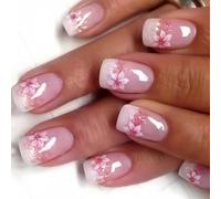 24pcs Short False Nails Set Press On With Flowers Designs Stick On Manicure For Christmas Parties Weddings Easy Apply Nail