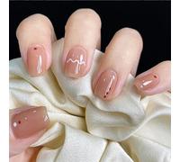 24PCS Short False Nails with Glue Stickers,Coffin Full Cover Acrylic Press on Nails no Glue,Pink Cute Waves French Fake Nails for Women and Girls Nail Art