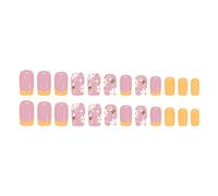 24PCS Short French Type Press Stick Nails Yellow White Floral Lovely Bees Pattern Glossy ABS Application Yellow White Nail