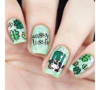 24Pcs Short Green Shamrock Press On Nails Full Covers False Nails Manicure Accesories For Patrick's Day Party Look Irish Acrylic Nail