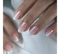 24pcs Short Length Almond Nails Glitters French Styles Press On Glossy Oval False For Fashionable Women Nail Art