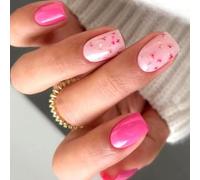 24pcs Short Nails Press Ons Square Shape Artificial Acrylic False With Flower Pattern For Ladies Party Ready Nail