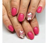 24pcs Short Oval False Nails with Flower Design, Pink Press on Nails Floral Stick on Nail Tips Removable Glue-on Fake Nail Art Accessories for Women Spring Summer Daily Vacation Wear
