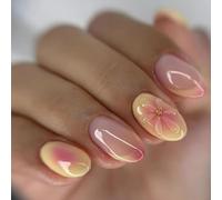24PCS Short Oval Press on Nails Acrylic False Nail Tips with 3D Floral Art Design & Accessory Tools - Quick Application - Add Effortless Beauty for Office Days Travel Styling & Everyday Nail Looks