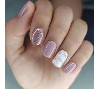 24PCS Short Pink Glitter Marble Press On Nails with Accessory Tools - Removable Full Cover ABS Fake Nails, Reusable Salon-Style Stick-On Nail Tips for Daily Wear, Parties & Special Occasions