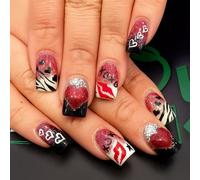 24Pcs Short Press On Nails Fake Nails Acrylic Summer Square Tips with Peacock Feathers Design Valentine’s Day Press-On Bold Romantic Design