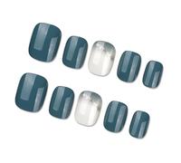 24pcs Short Press On Nails French Tip Sea Blue Square Shape False Nails With Glittering Designs Glues On Nails For Women