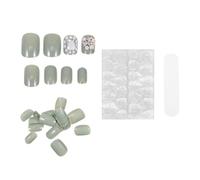 24pcs Short Press on Nails Green Resin False Nail Tips for Women | Chic Detachable Manicure Set, Safe Fit for Natural Fingernails, Home DIY and Event-ready Looks