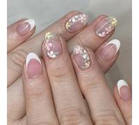24pcs Short Press On Nails With Floral Patterns Comfortable Stick On Nails Full Covers False Nails For Daily Wear