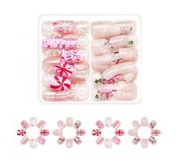 24Pcs Short Square Christmas Snowflake French Tip False Stick on Decoration for Parties Stick on