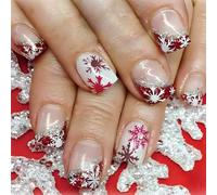 24pcs Short Square Fake Claws Christmas Press Winter Artificial Snowflake Full Cover Stick On