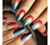 24Pcs Short Square Fake Nails Press on Artificial False Glues on Designs French Tips Design False Nails