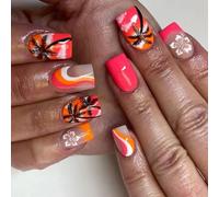 24Pcs Short Square Fake Nails Press on Artificial False Glues on Designs French Tips Gifts Design False