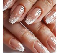 24Pcs Short Square Fake Nails Press on Artificial False Glues on Gradients French Tips Designs False