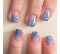 24Pcs Short Square Fake Nails Press On Nails Artificial False Glues On Designs French Tips Press Nail Coffin Almond French Tip Nail