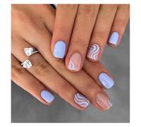 24pcs Short Square False Nails French Rainbow Line Flame Full Cover Detachable Press On Nails For Girls(Y4)
