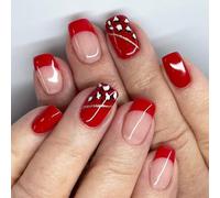 24Pcs Short Square False Nails French Tip Designs Full Covers Leopards Acrylic for Thanksgiving Stick on Short Square Nail