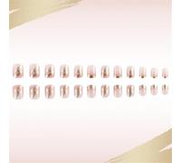 24Pcs Short Square False Nails Glossy Gold French Tips Press On Nails Acrylic Artificial Nails For Everyday Wear