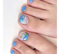 24pcs Short Square False Toe Nail Beach Acrylic Toe Nail Shiny Holiday Press On Toenails For Manicure Enthusiasts