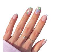 24PCS Short Square French Press On Nails With Daisy Floral Design, White Tip Fake Nails With Jelly Adhesive Tab, Stick-On Acrylic Artificial Nails For Women, Long-Lasting Removable Nail Art Set