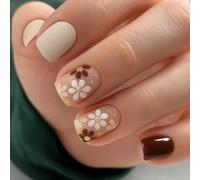 24Pcs Short Square French Tip Press-On Nails | Stylish Ombre & Floral Design | Long-Lasting Wear, Comfort Fit | Cute Nail Set for Everyday & Party