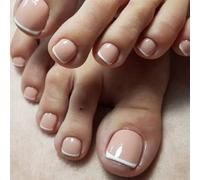 24pcs Short Square Nude Pink False Toenails - Natural Full Cover Acrylic False Toe Nails - French Tip Nail Art Set for Women Girls Home Salon Decoration