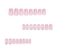 24Pcs Short Square Press On Nails Flowers False Manicure Decors Stick On For Acrylic Art Artificial Nail