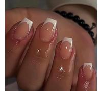 24PCS Short Square Press On Nails - French Tip Classic White Edge Full Cover False Nails - Premium ABS for Women DIY Art Set Reusable Salon-Quality Manicure with Elegant White Tip Design