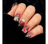 24Pcs Short Square Press On Nails With Glossy Red Black White Glitter Hearts Love & Zebra Stripe Gradient Designs - Elegant False Acrylic Nail Tips Set For Women For Casual Wear Or Special Occasions