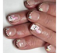 24pcs Short Square Press on Nails with Rabbit Designs Glue On Nails Acrylic Nails Manicure For Easter Celebrations Women Nail Art