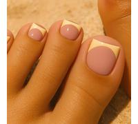 24PCS Short Square Press On Toe Nails with Glossy Finish - Reusable Two-Tone Nude Pink and Pale Yellow French Manicure Kit for Women's Summer Pedicure, Beach Vacation Essentials and Everyday Casual