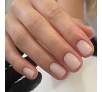 24PCS Short Square Summer Nude-Pink Press On Nails Kit - Glossy French Pure-Color False Nails with Accessory Tool, Nail Art Decorations, Made of Premium ABS for Women & Girls