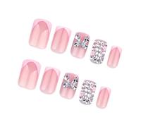 24Pcs Short Square With Bows Artificial Full Covers Stick On Suitable For Various Occasion Student Party Nail