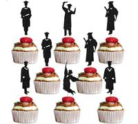 24Pcs Silhouette Graduation Party Decoration Class of 2025 Congratulations You Did It Cake Decoration Black Glitter