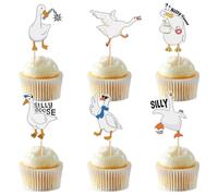24PCS Silly Goose Cupcake Toppers Birthday White Goose Baby Shower Theme Kids Baby Boy Girl Decorations Party Supplies for Baby Boy Girl Cake Decorations Birthday Party Supplies